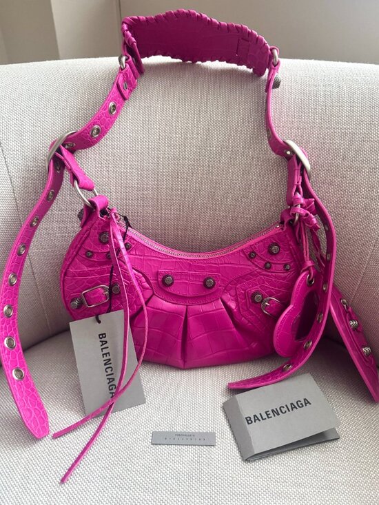 🔥 Balenciaga Le Cagole XS Croc Embossed Shoulder Bag – Hot Pink – BNWT 🔥 - Picture 3 of 16